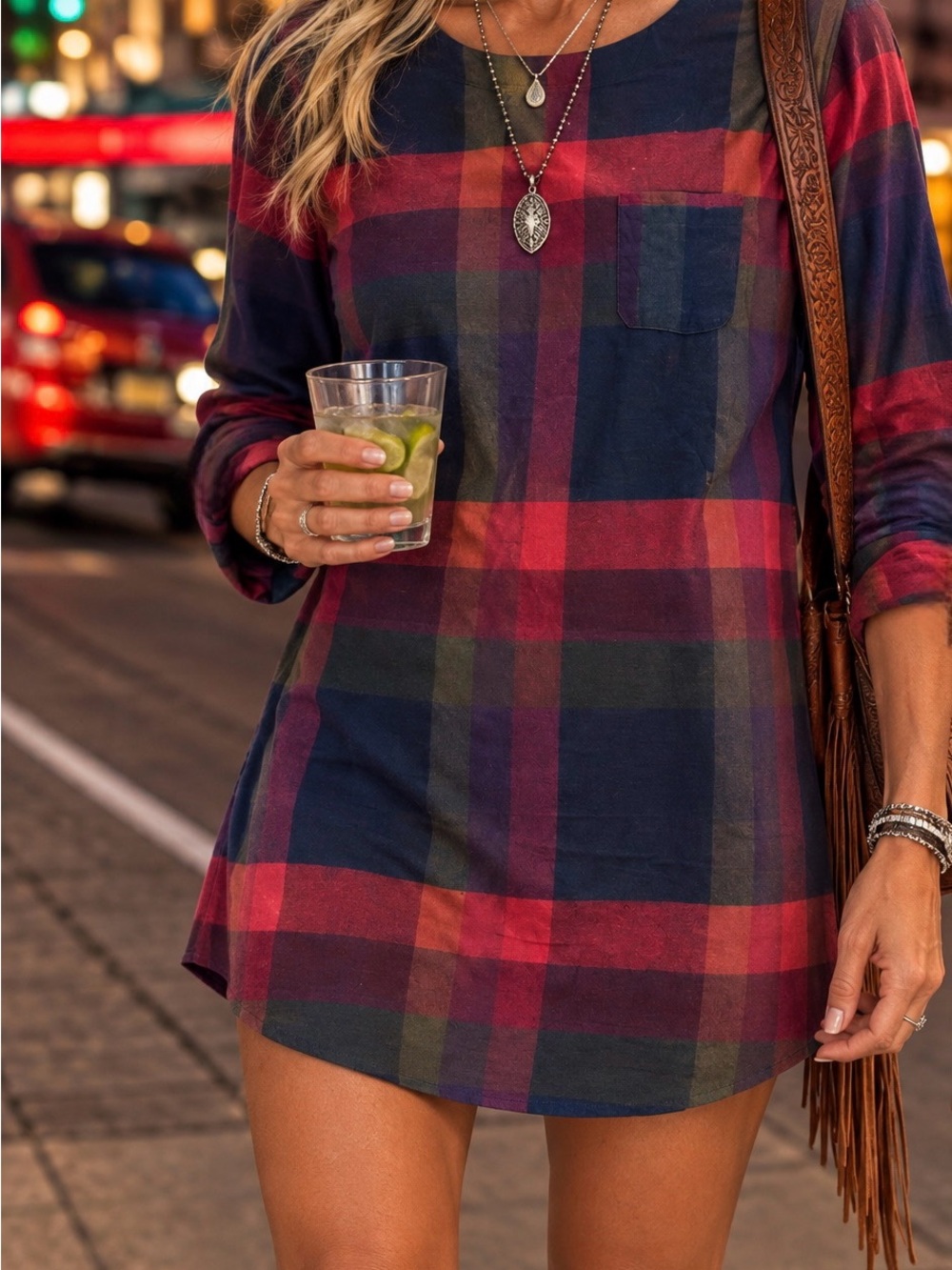 J. Crew Plaid Tunic Dress in Navy and Red Plaid Size S/M